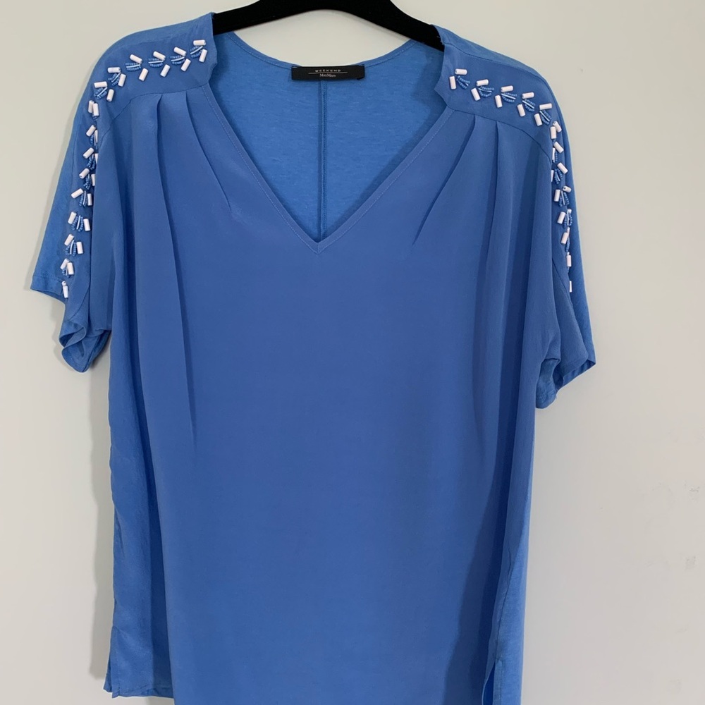 MaxMara Blue Blouse with Embellished Shoulders